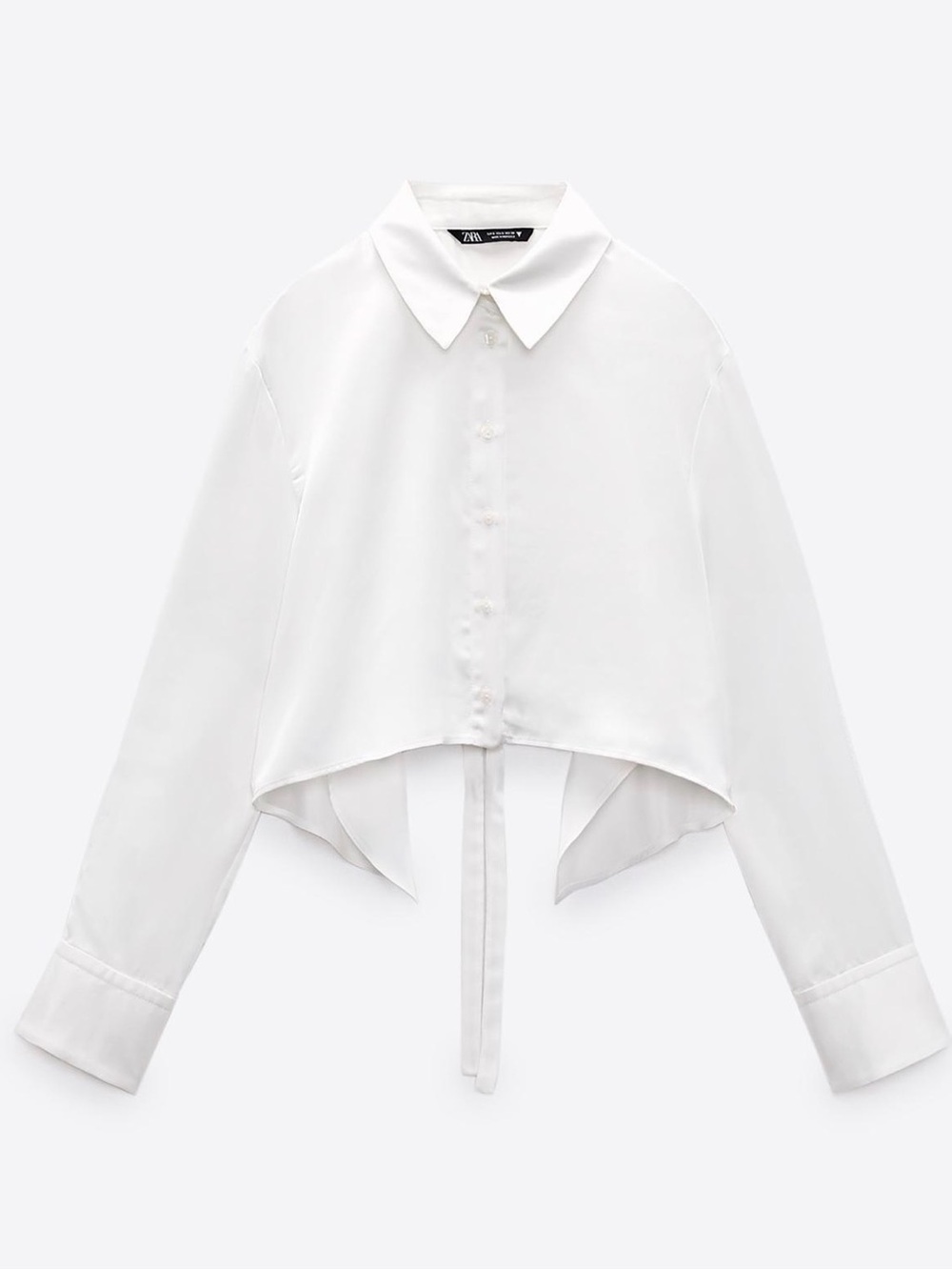 Zara Cropped White Button Up Shirt Cape Open Back With Tie Back Blouse Small